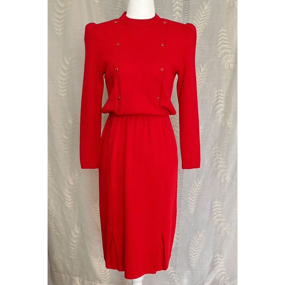 Vintage 80s St. John for Neiman Marcus Red Knit Dress
